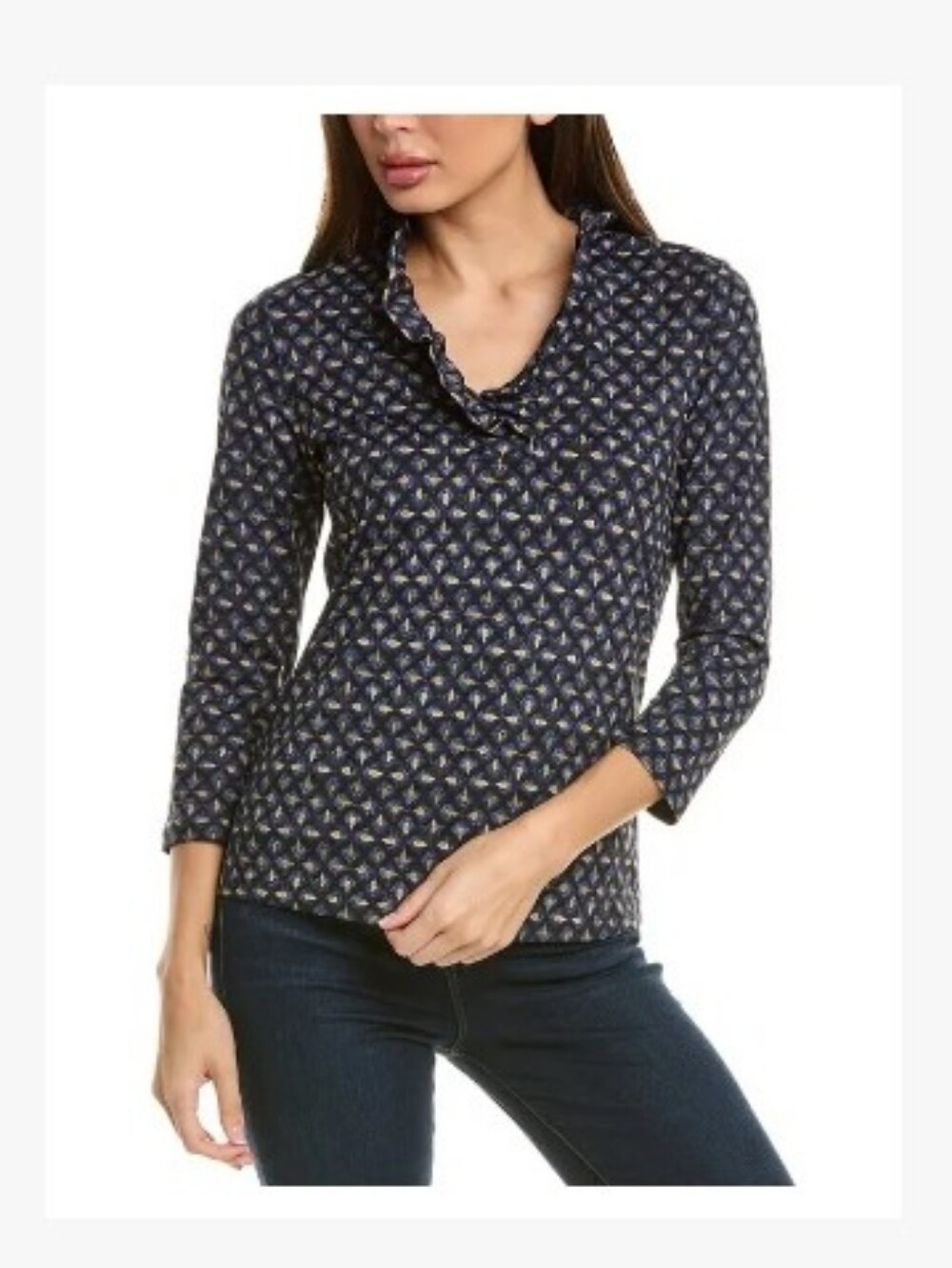 J. McLaughlin Printed Durham Top Black & Blue Size Medium